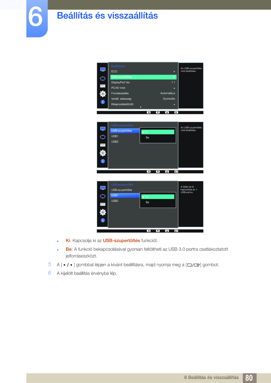 Samsung LS27D85KTSN/EN, LS32D85KTSN/EN manual USB-szupertöltés 