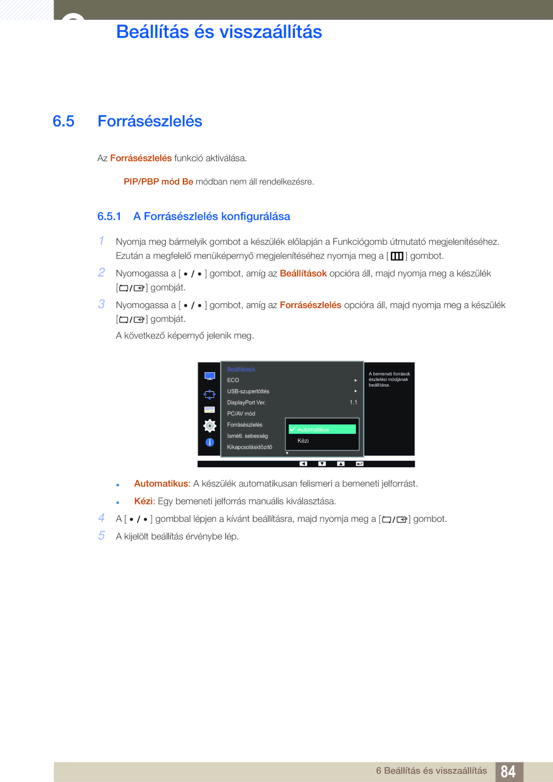 Samsung LS27D85KTSN/EN, LS32D85KTSN/EN manual Forrásészlelés konfigurálása 