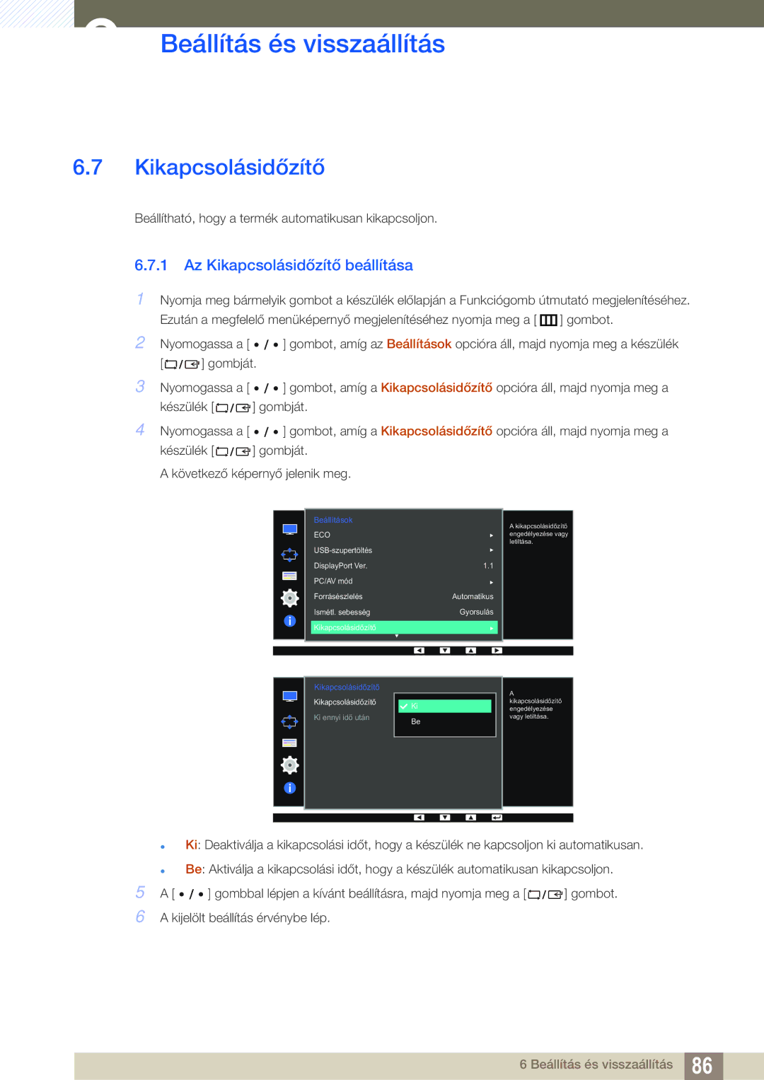 Samsung LS27D85KTSN/EN, LS32D85KTSN/EN manual Az Kikapcsolásidőzítő beállítása 