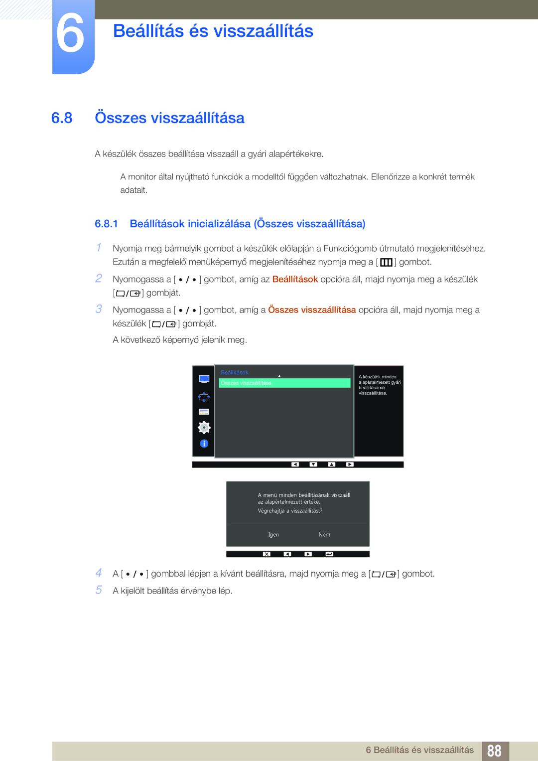 Samsung LS27D85KTSN/EN, LS32D85KTSN/EN manual 1 Beállítások inicializálása Összes visszaállítása 