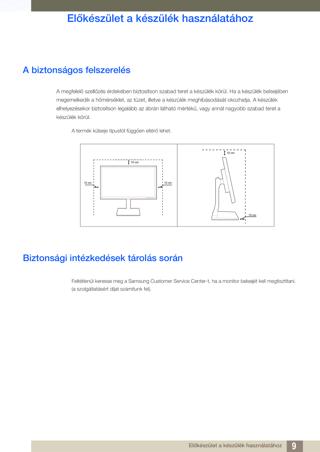 Samsung LS32D85KTSN/EN, LS27D85KTSN/EN manual Biztonságos felszerelés, Biztonsági intézkedések tárolás során 