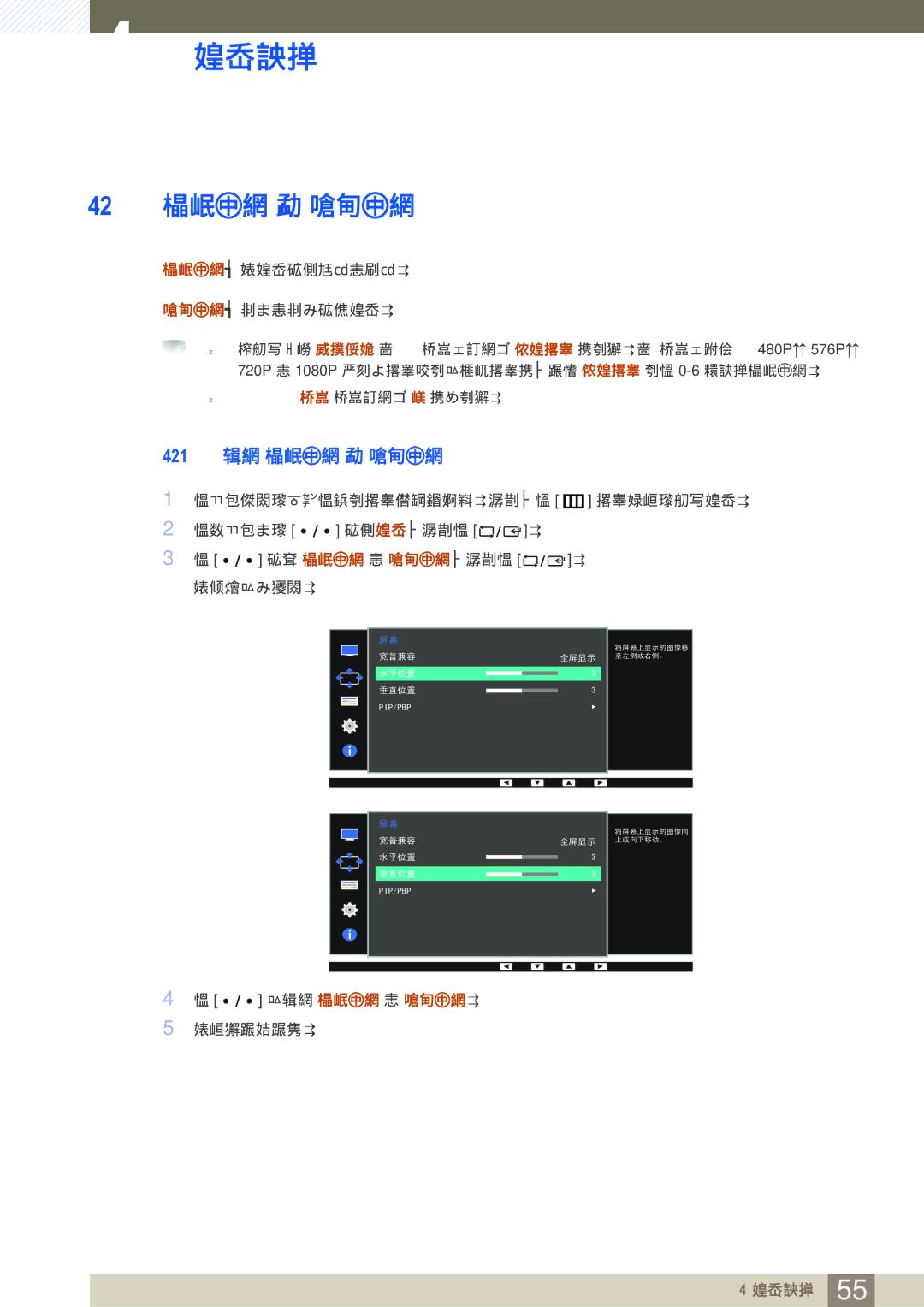 Samsung LS32D85KTSN/EN, LS27D85KTSN/EN manual 1 配置 水平位置 和 垂直位置 