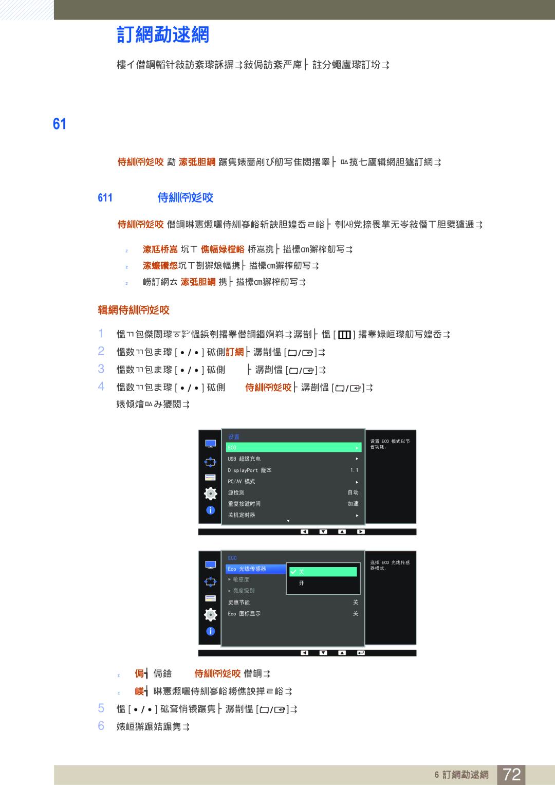 Samsung LS27D85KTSN/EN, LS32D85KTSN/EN manual Eco 光线传感器 