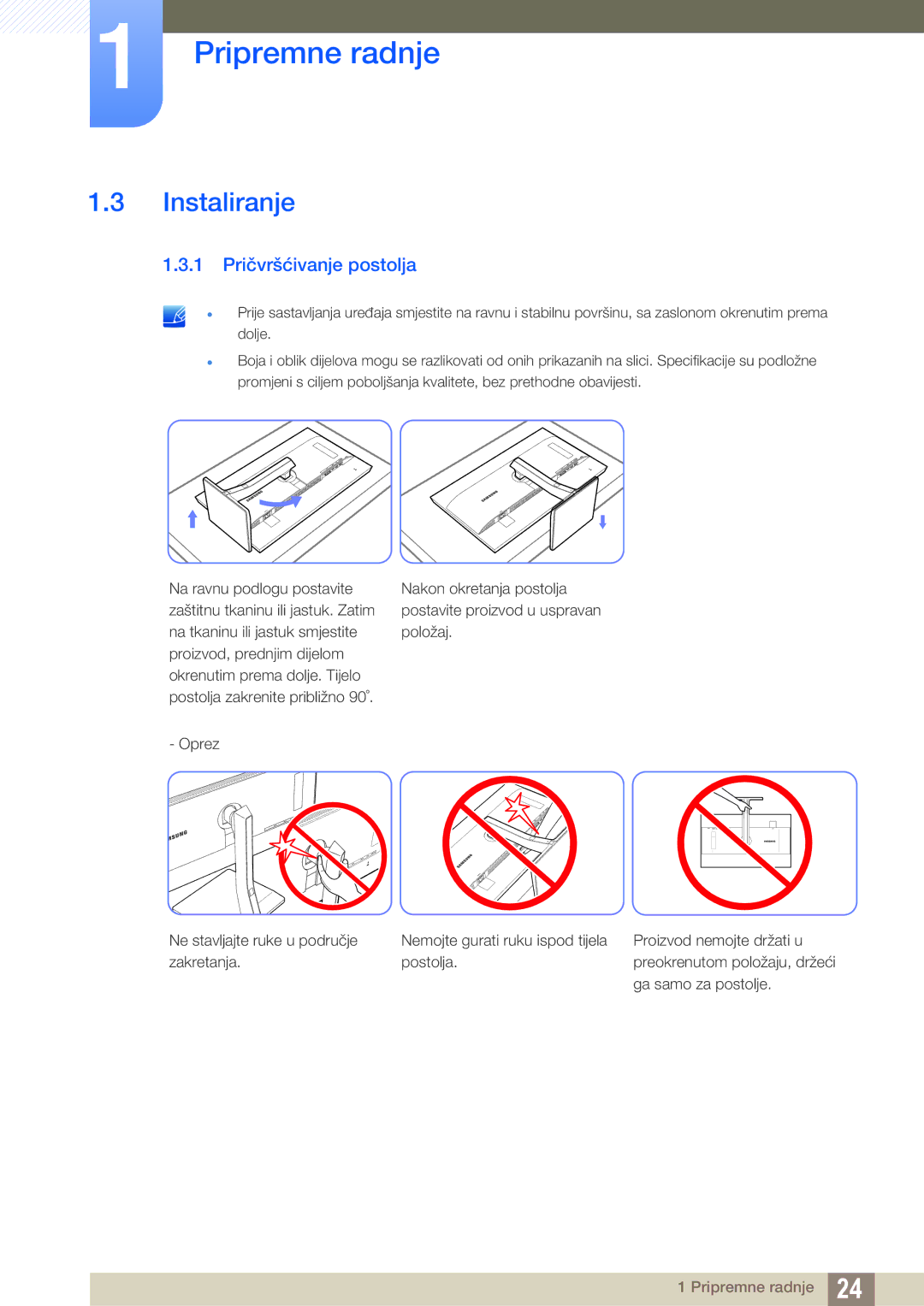 Samsung LS27D85KTSN/EN, LS32D85KTSN/EN manual Instaliranje, 1 Pričvršćivanje postolja 