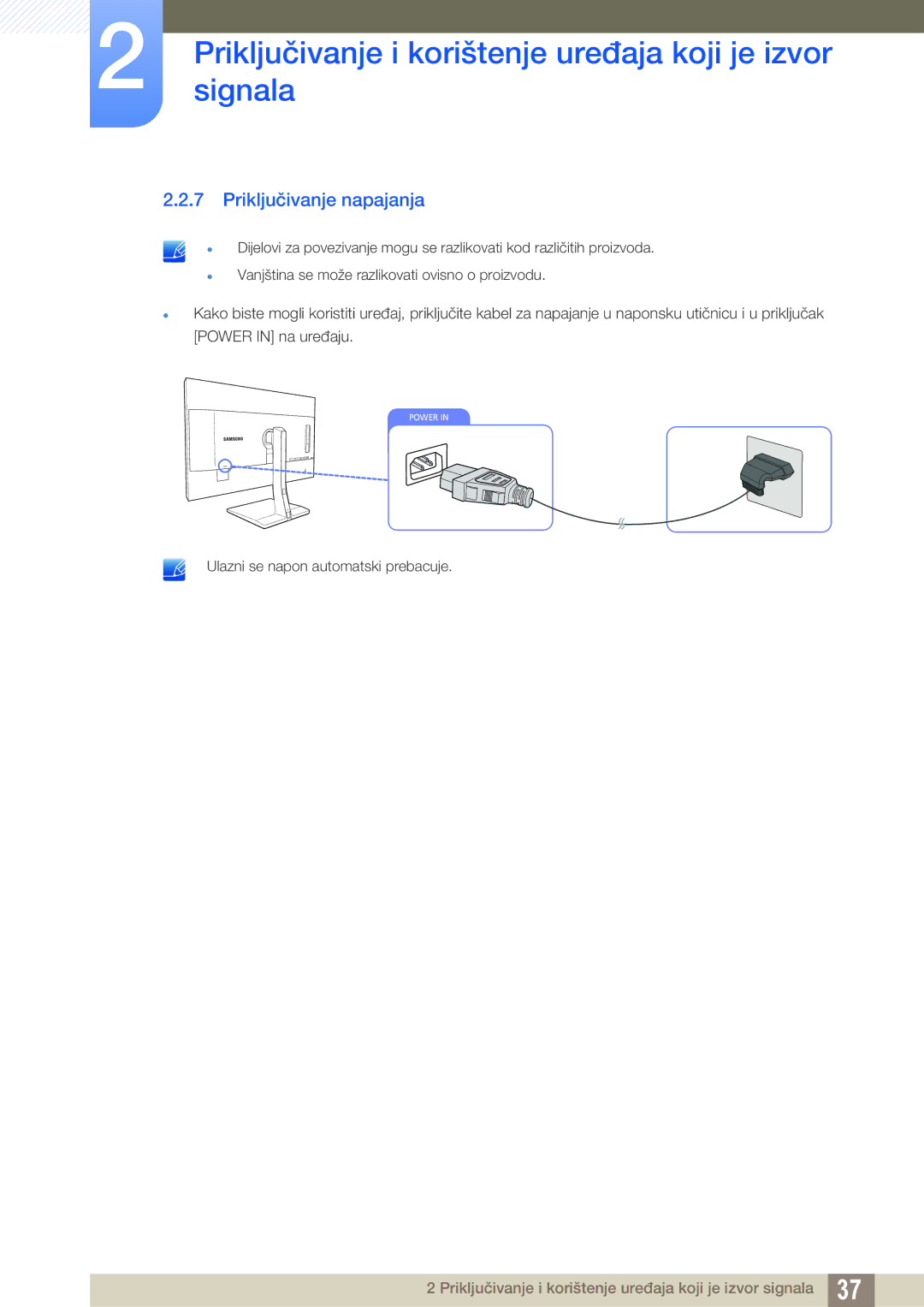 Samsung LS32D85KTSN/EN, LS27D85KTSN/EN manual Priključivanje napajanja 