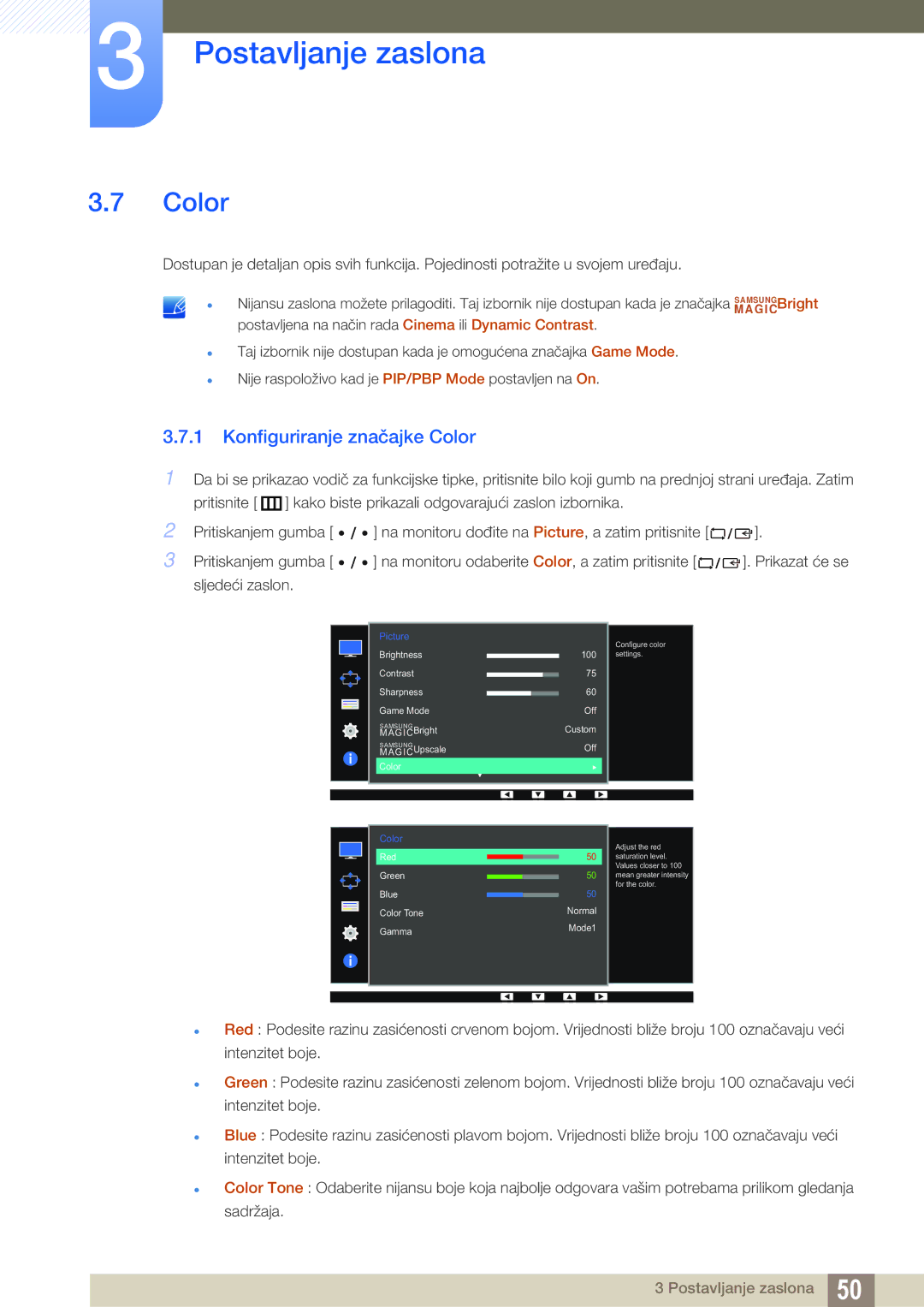 Samsung LS27D85KTSN/EN, LS32D85KTSN/EN manual Konfiguriranje značajke Color 