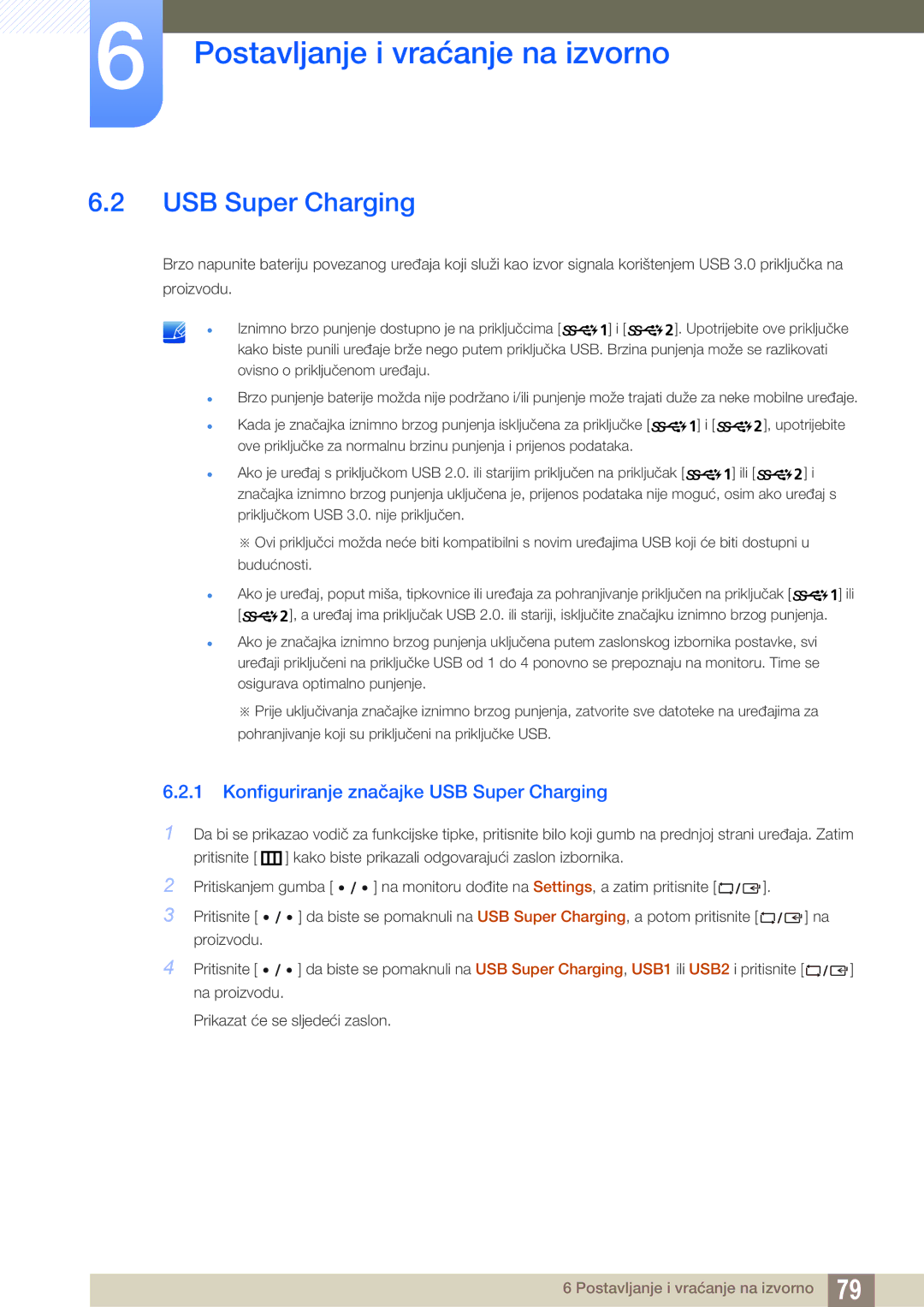 Samsung LS32D85KTSN/EN, LS27D85KTSN/EN manual Konfiguriranje značajke USB Super Charging 