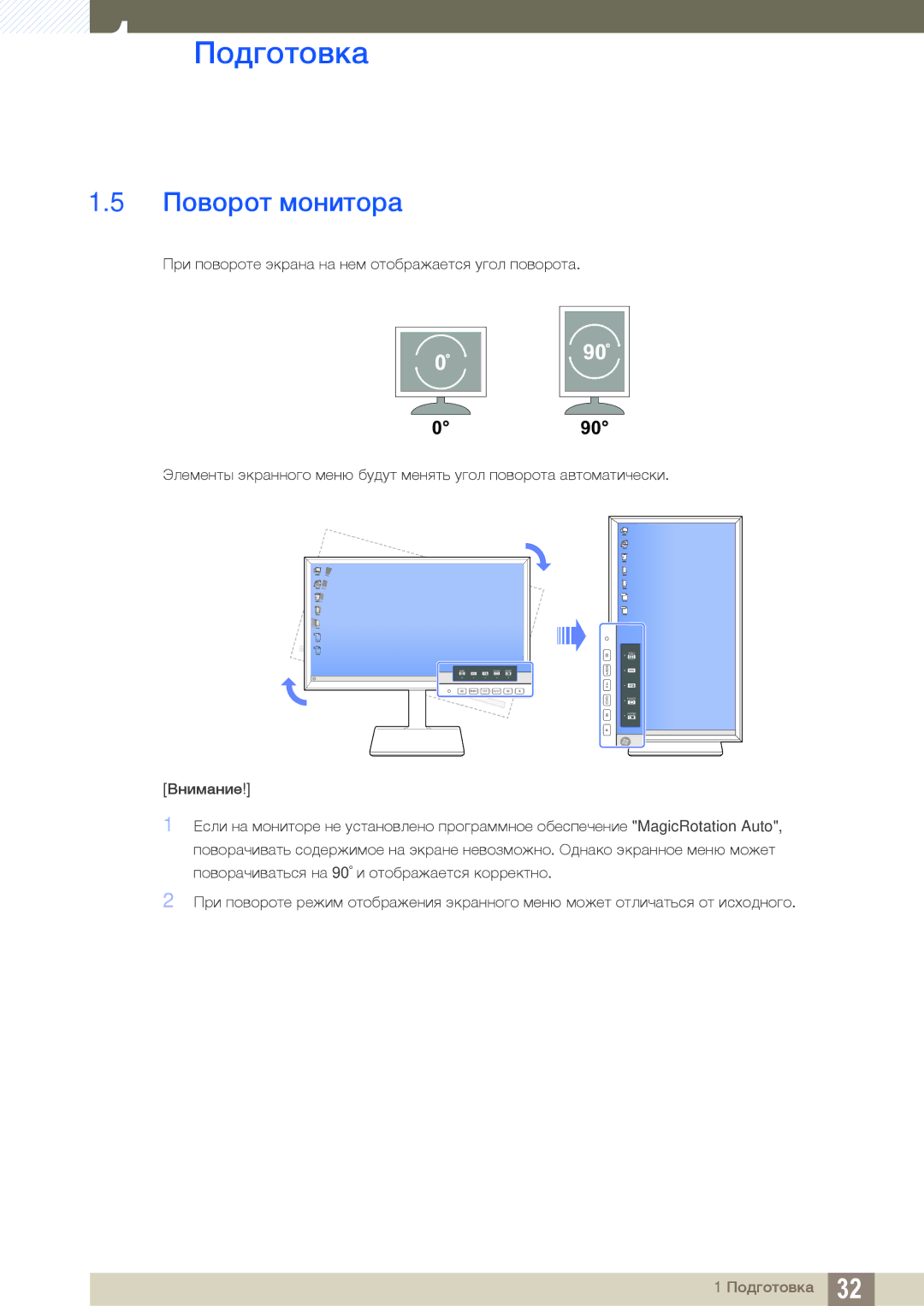 Samsung LS27D85KTSN/EN, LS32D85KTSR/EN, LS27D85KTSN/CI, LS32D85KTSN/CI manual Поворот монитора 