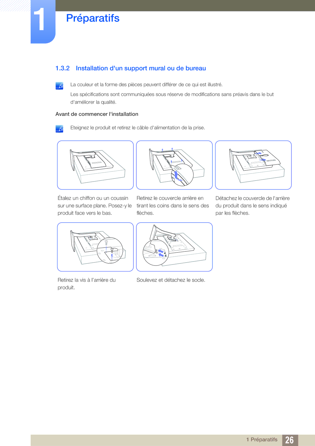 Samsung LS32D85KTSN/EN, LS27D85KTSN/EN, LS32D85KTSR/EN manual Installation dun support mural ou de bureau 