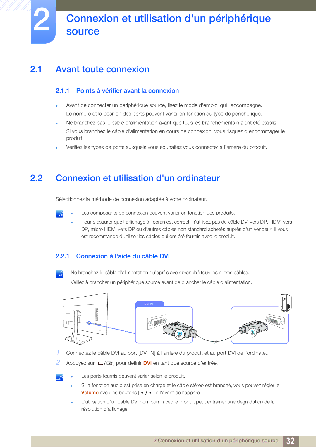 Samsung LS32D85KTSN/EN, LS27D85KTSN/EN manual Connexionsource et utilisation dun périphérique, Avant toute connexion 