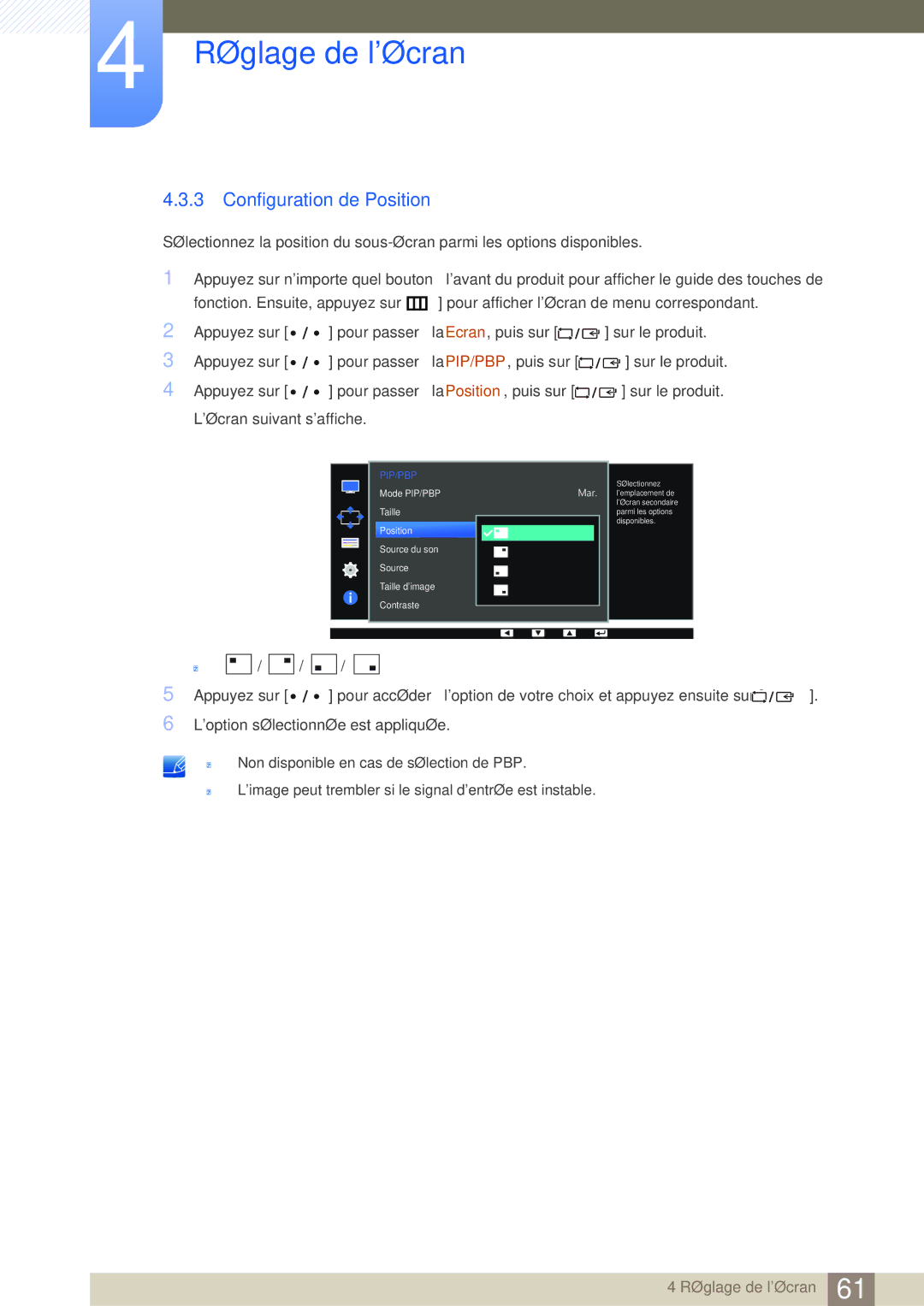 Samsung LS32D85KTSR/EN, LS27D85KTSN/EN, LS32D85KTSN/EN manual Configuration de Position, 0DU  