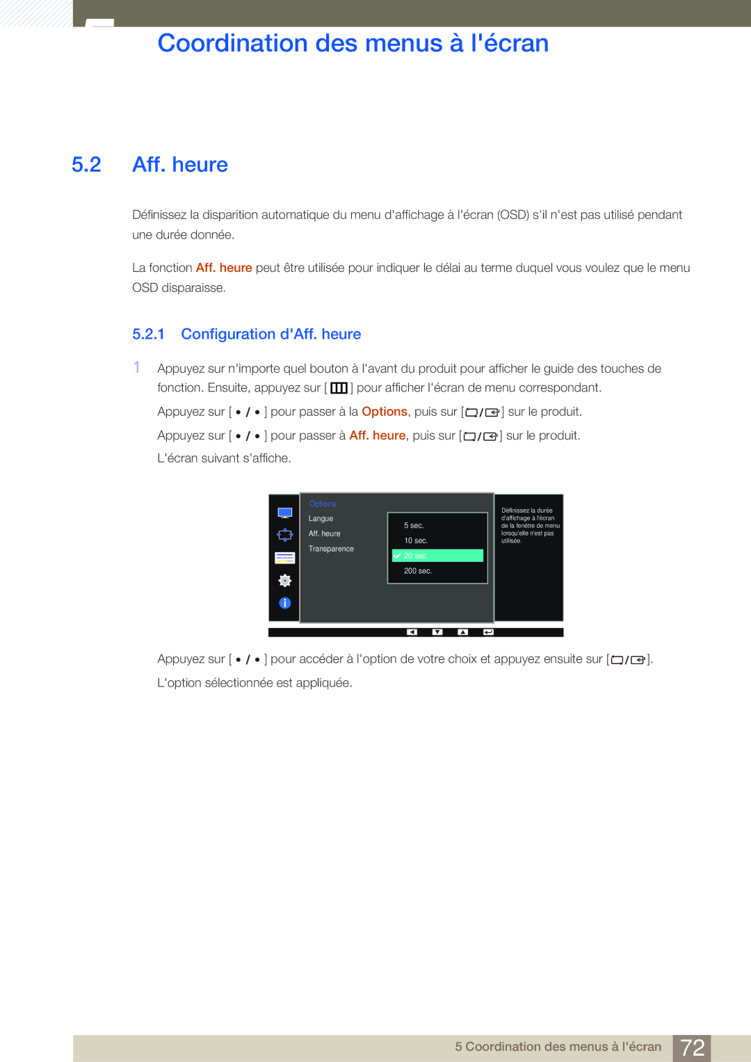 Samsung LS27D85KTSN/EN, LS32D85KTSR/EN, LS32D85KTSN/EN manual Configuration dAff. heure 