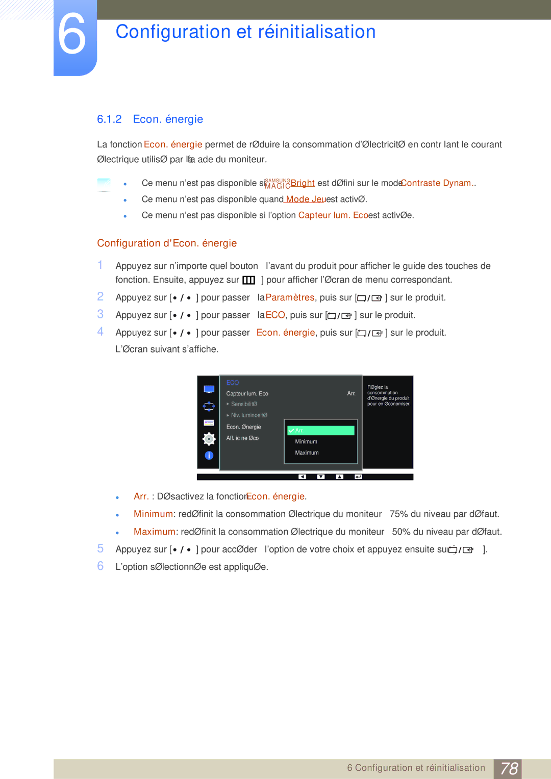 Samsung LS27D85KTSN/EN, LS32D85KTSR/EN, LS32D85KTSN/EN manual Configuration dEcon. énergie 