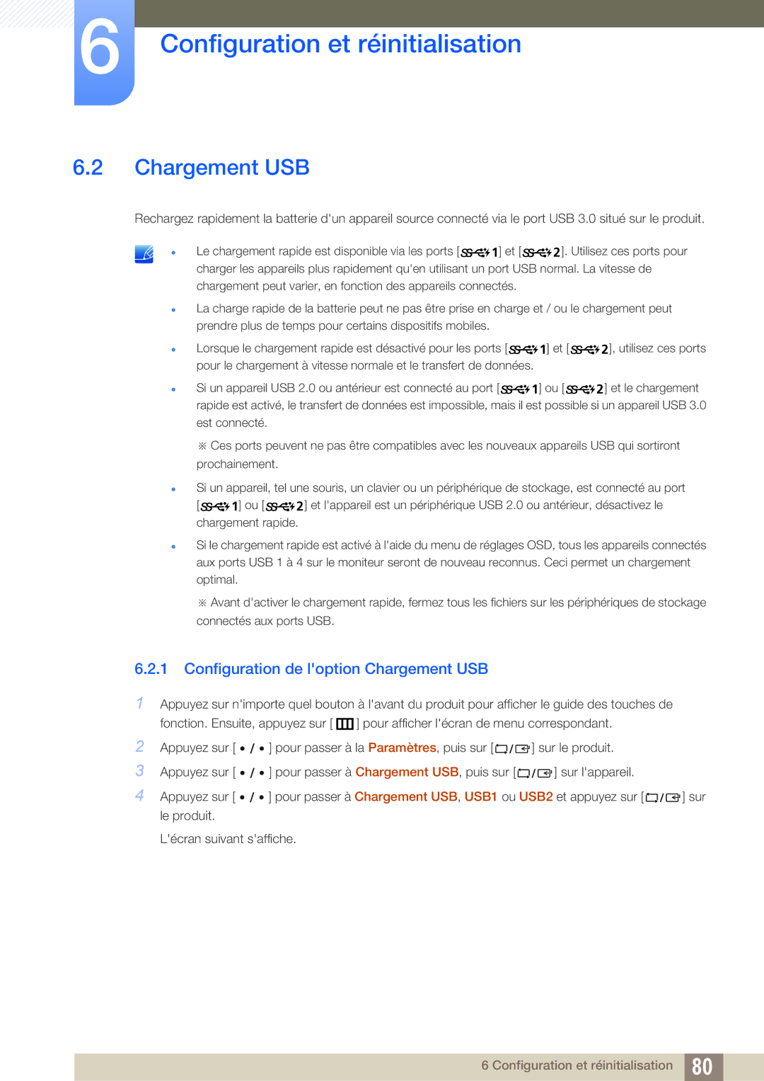 Samsung LS32D85KTSN/EN, LS27D85KTSN/EN, LS32D85KTSR/EN manual Configuration de loption Chargement USB 