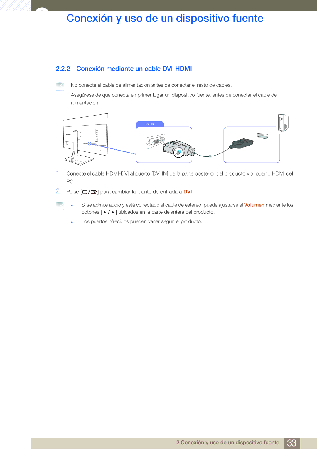 Samsung LS27D85KTSN/EN, LS32D85KTSR/EN, LS32D85KTSN/EN manual Conexión mediante un cable DVI-HDMI 