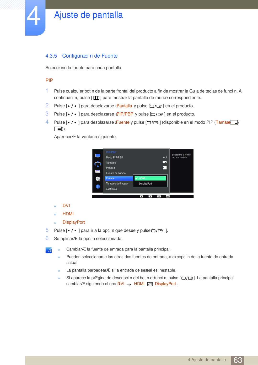 Samsung LS27D85KTSN/EN, LS32D85KTSR/EN, LS32D85KTSN/EN manual Configuración de Fuente,  DisplayPort 