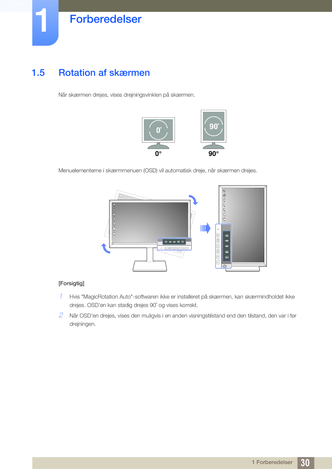 Samsung LS27D85KTSN/EN, LS32D85KTSR/EN, LS32D85KTSN/EN manual Rotation af skærmen, 090 