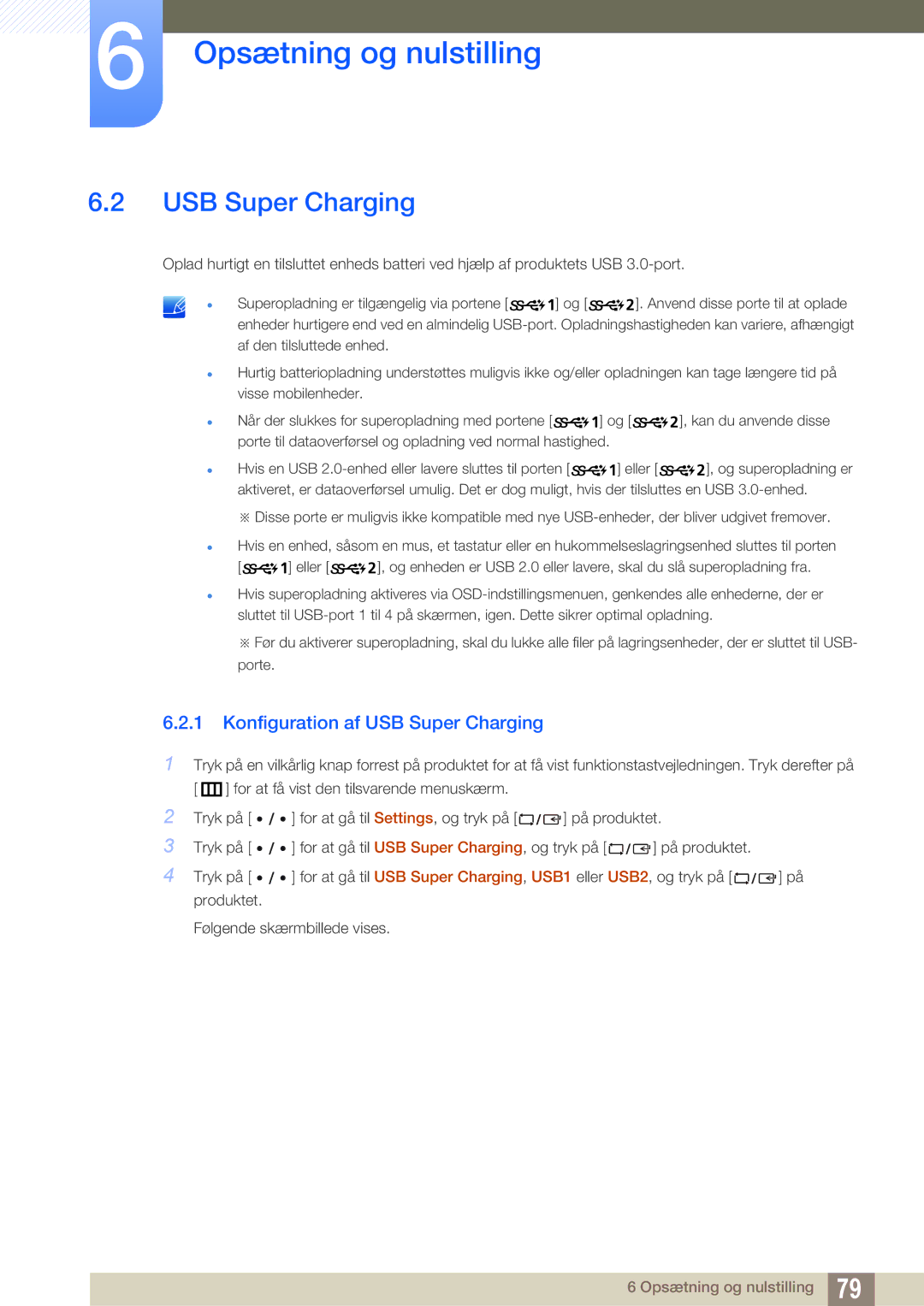 Samsung LS32D85KTSR/EN, LS27D85KTSN/EN, LS32D85KTSN/EN manual Konfiguration af USB Super Charging 