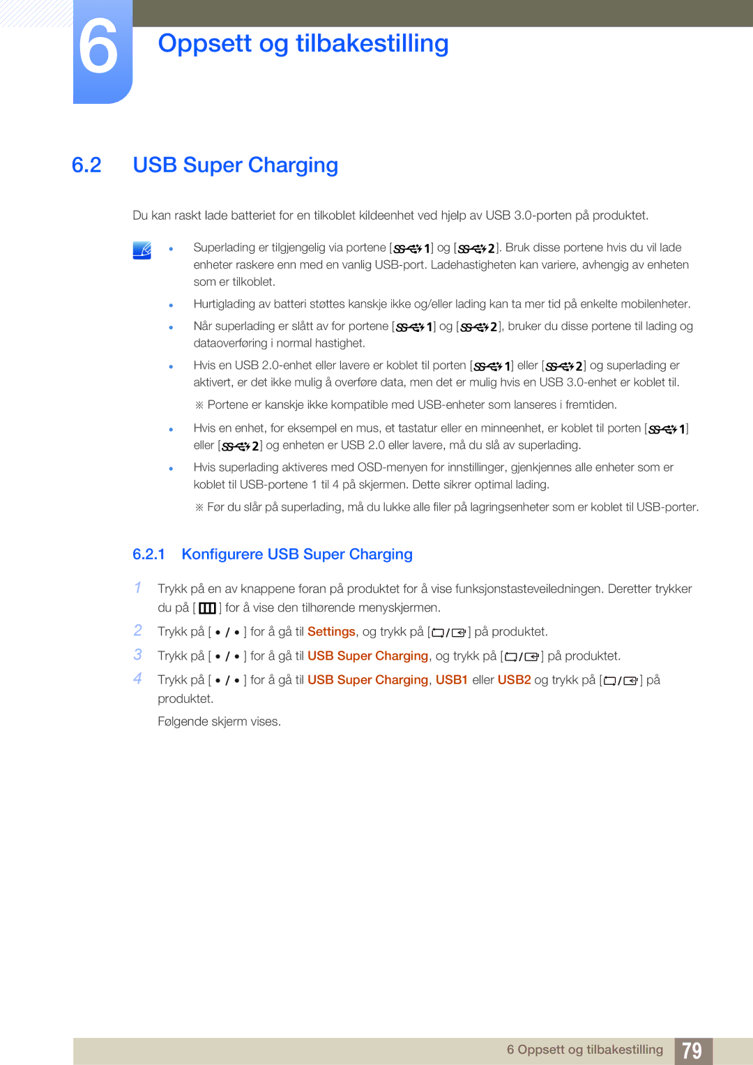 Samsung LS32D85KTSR/EN, LS27D85KTSN/EN, LS32D85KTSN/EN manual Konfigurere USB Super Charging 