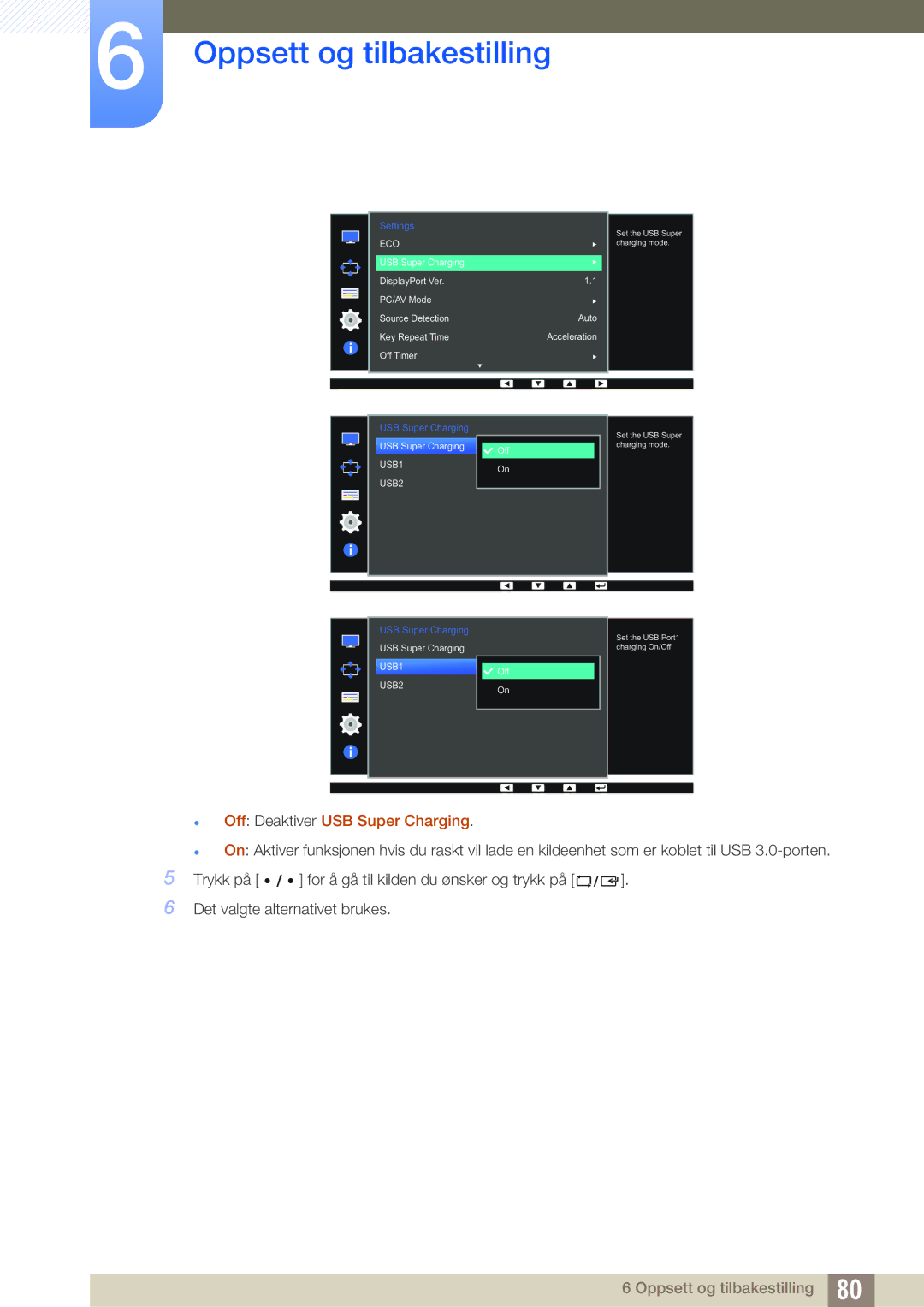 Samsung LS32D85KTSN/EN, LS27D85KTSN/EN, LS32D85KTSR/EN manual  Off Deaktiver USB Super Charging 