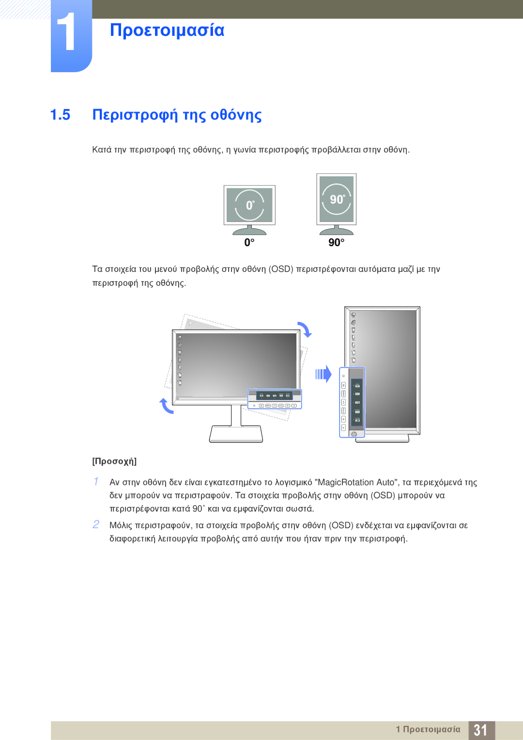 Samsung LS32D85KTSR/EN, LS27D85KTSN/EN, LS32D85KTSN/EN manual Περιστροφή της οθόνης, 090 