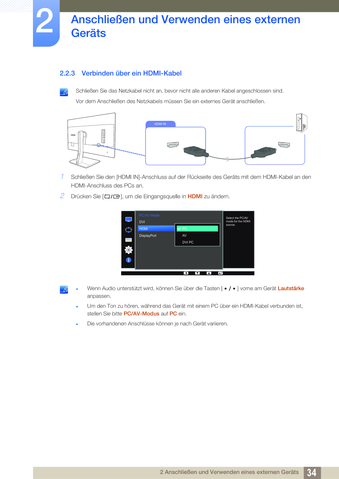 Samsung LS27D85KTSN/EN, LS32D85KTSR/EN manual Verbinden über ein HDMI-Kabel 