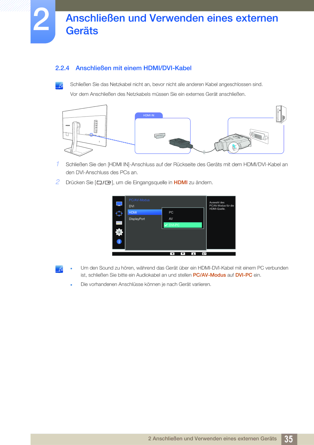 Samsung LS32D85KTSR/EN, LS27D85KTSN/EN manual Anschließen mit einem HDMI/DVI-Kabel 