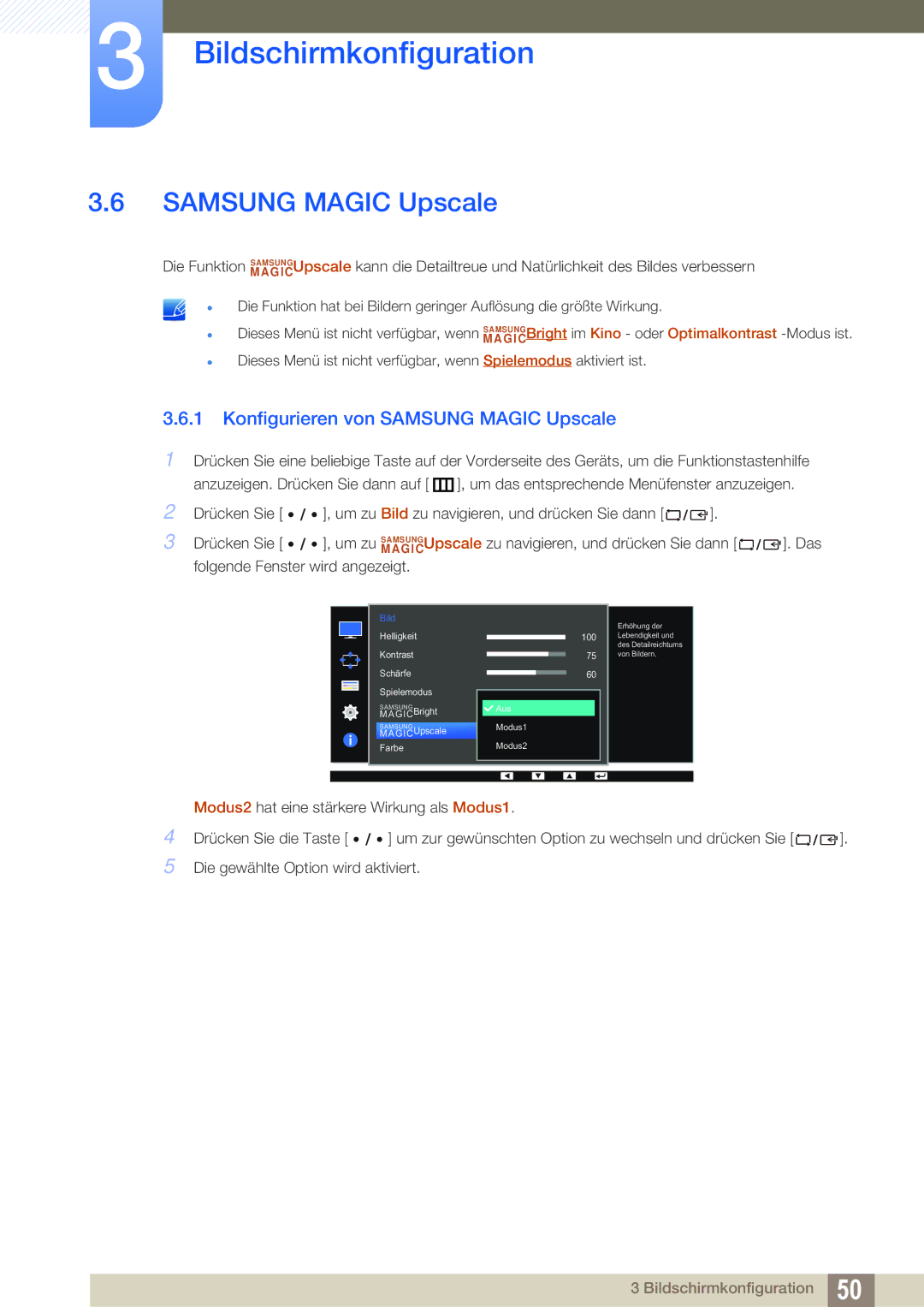 Samsung LS27D85KTSN/EN, LS32D85KTSR/EN manual Konfigurieren von Samsung Magic Upscale 