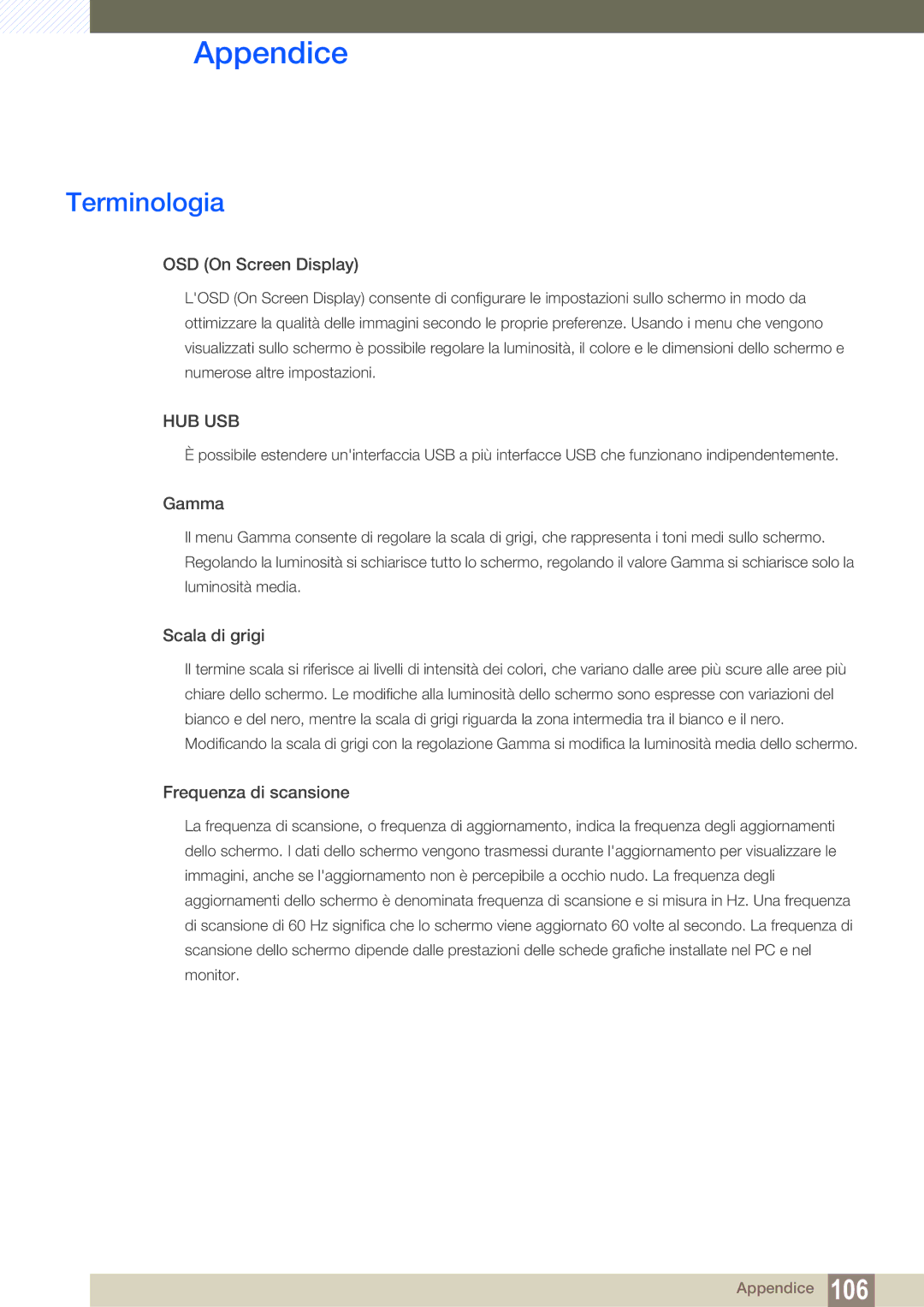 Samsung LS27D85KTSN/EN, LS32D85KTSR/EN manual Terminologia, OSD On Screen Display 