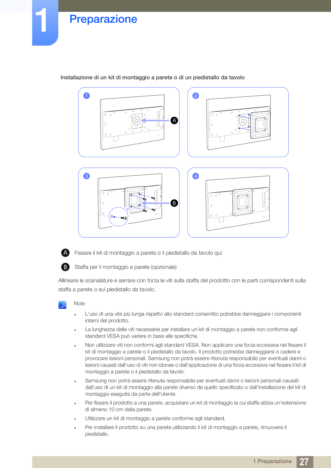 Samsung LS32D85KTSR/EN, LS27D85KTSN/EN manual Preparazione 