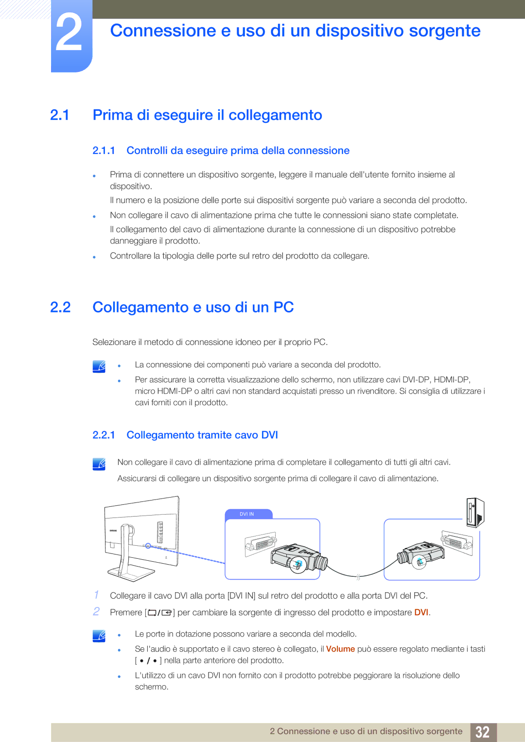 Samsung LS27D85KTSN/EN, LS32D85KTSR/EN Connessione e uso di un dispositivo sorgente, Prima di eseguire il collegamento 