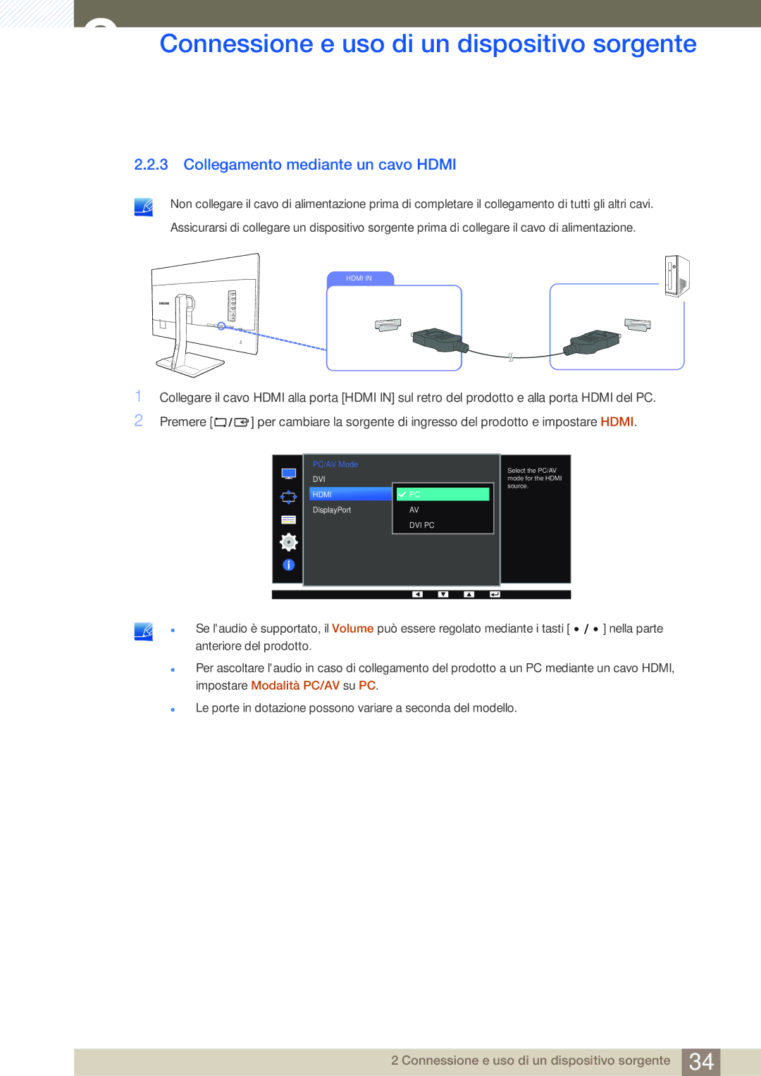 Samsung LS27D85KTSN/EN, LS32D85KTSR/EN manual Collegamento mediante un cavo Hdmi 