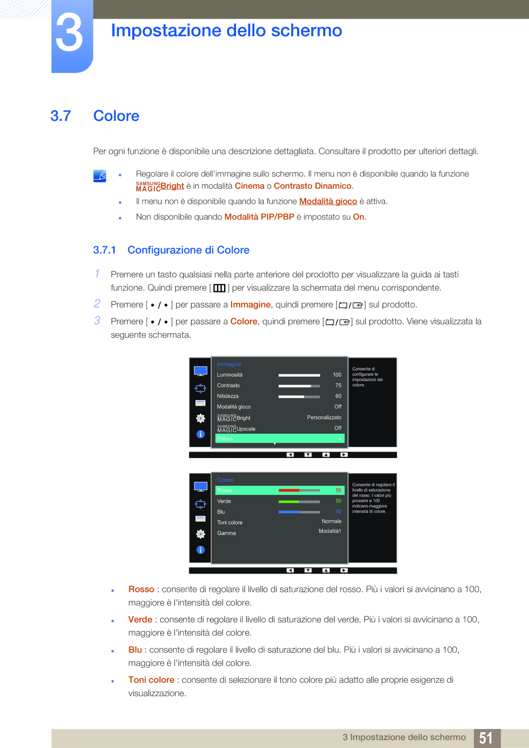 Samsung LS32D85KTSR/EN, LS27D85KTSN/EN manual Configurazione di Colore 