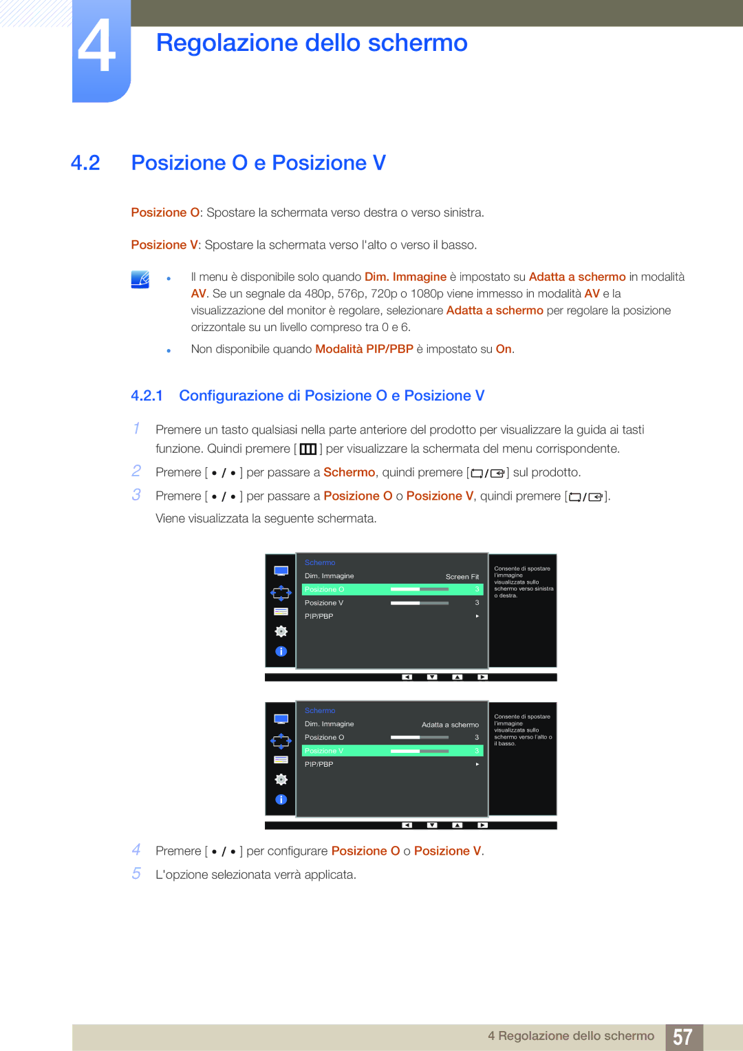 Samsung LS32D85KTSR/EN, LS27D85KTSN/EN manual Configurazione di Posizione O e Posizione 