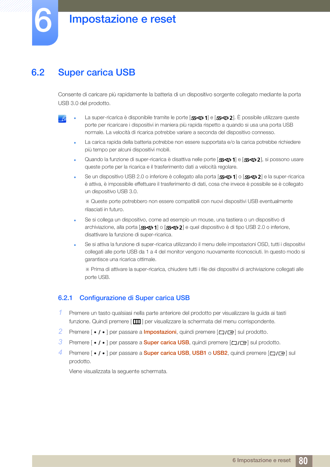 Samsung LS27D85KTSN/EN, LS32D85KTSR/EN manual Configurazione di Super carica USB 