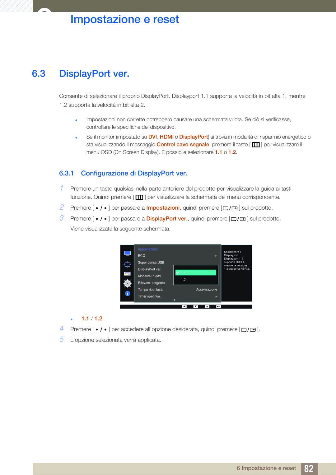 Samsung LS27D85KTSN/EN, LS32D85KTSR/EN manual Configurazione di DisplayPort ver 