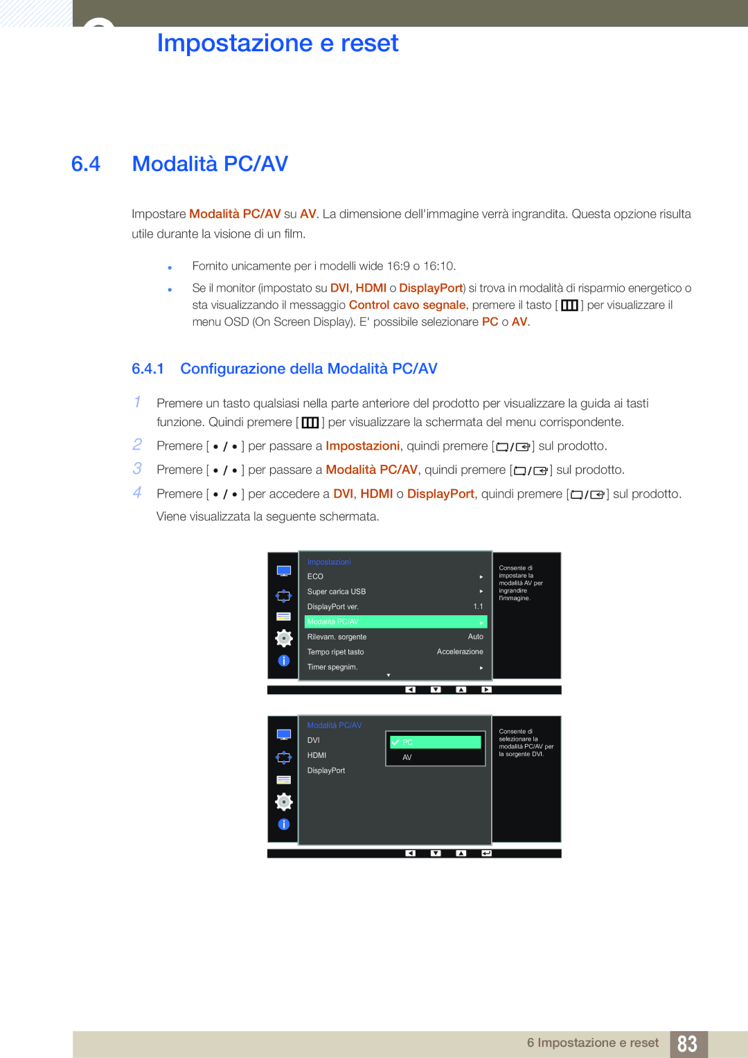 Samsung LS32D85KTSR/EN, LS27D85KTSN/EN manual Configurazione della Modalità PC/AV 