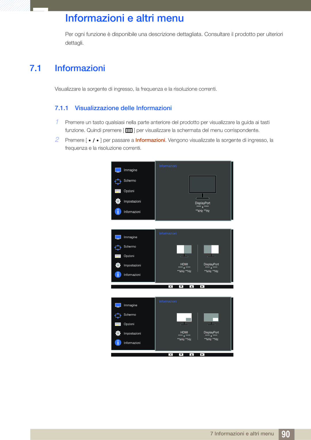 Samsung LS27D85KTSN/EN, LS32D85KTSR/EN manual Informazioni e altri menu, Visualizzazione delle Informazioni 