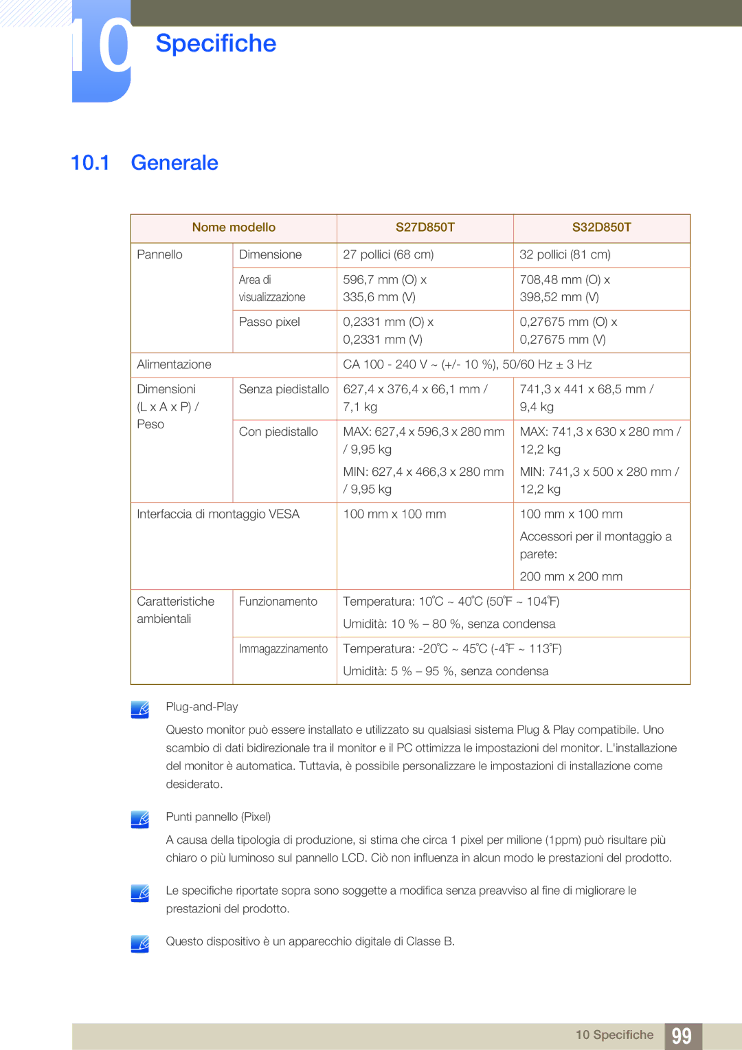 Samsung LS32D85KTSR/EN, LS27D85KTSN/EN manual Specifiche, Generale 