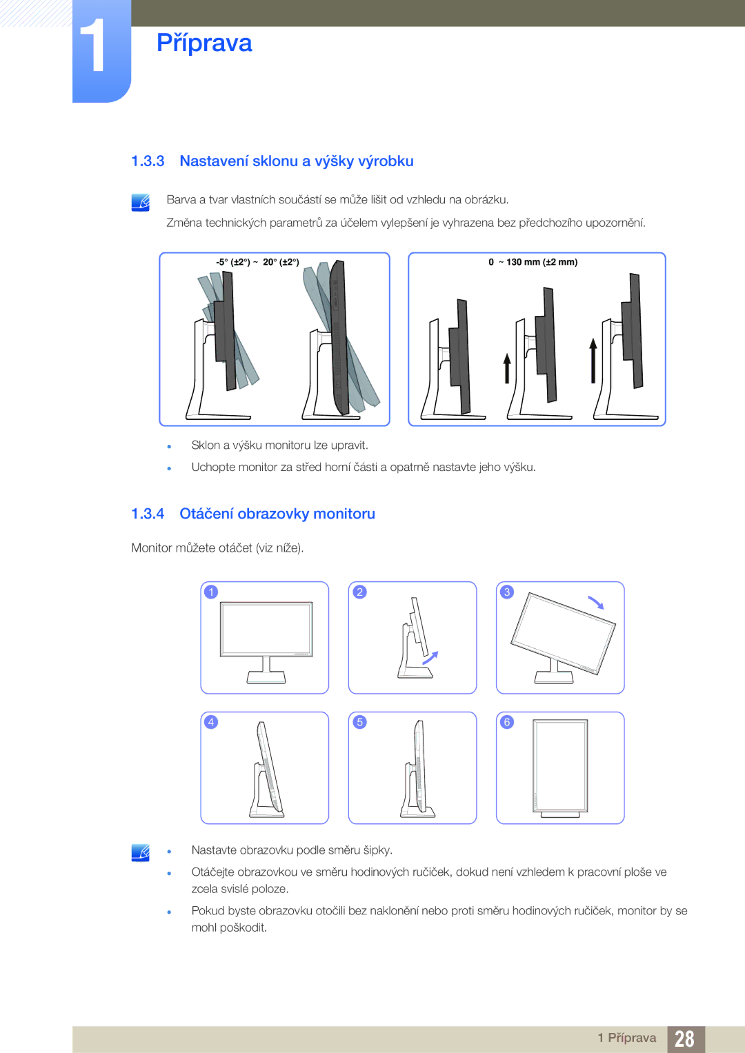 Samsung LS27D85KTSN/EN, LS32D85KTSR/EN manual Nastavení sklonu a výšky výrobku, 4 Otáčení obrazovky monitoru 