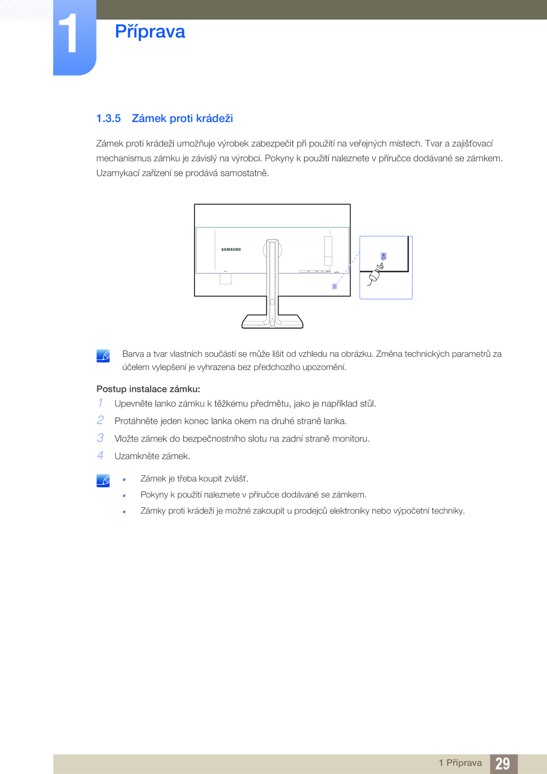 Samsung LS32D85KTSR/EN, LS27D85KTSN/EN manual 5 Zámek proti krádeži 