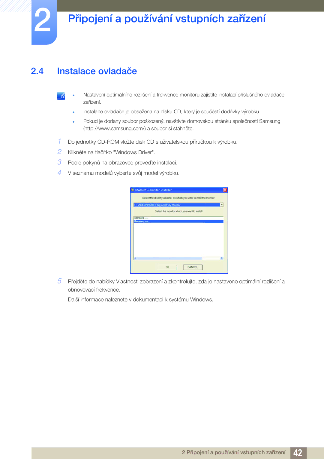 Samsung LS27D85KTSN/EN, LS32D85KTSR/EN manual Instalace ovladače 