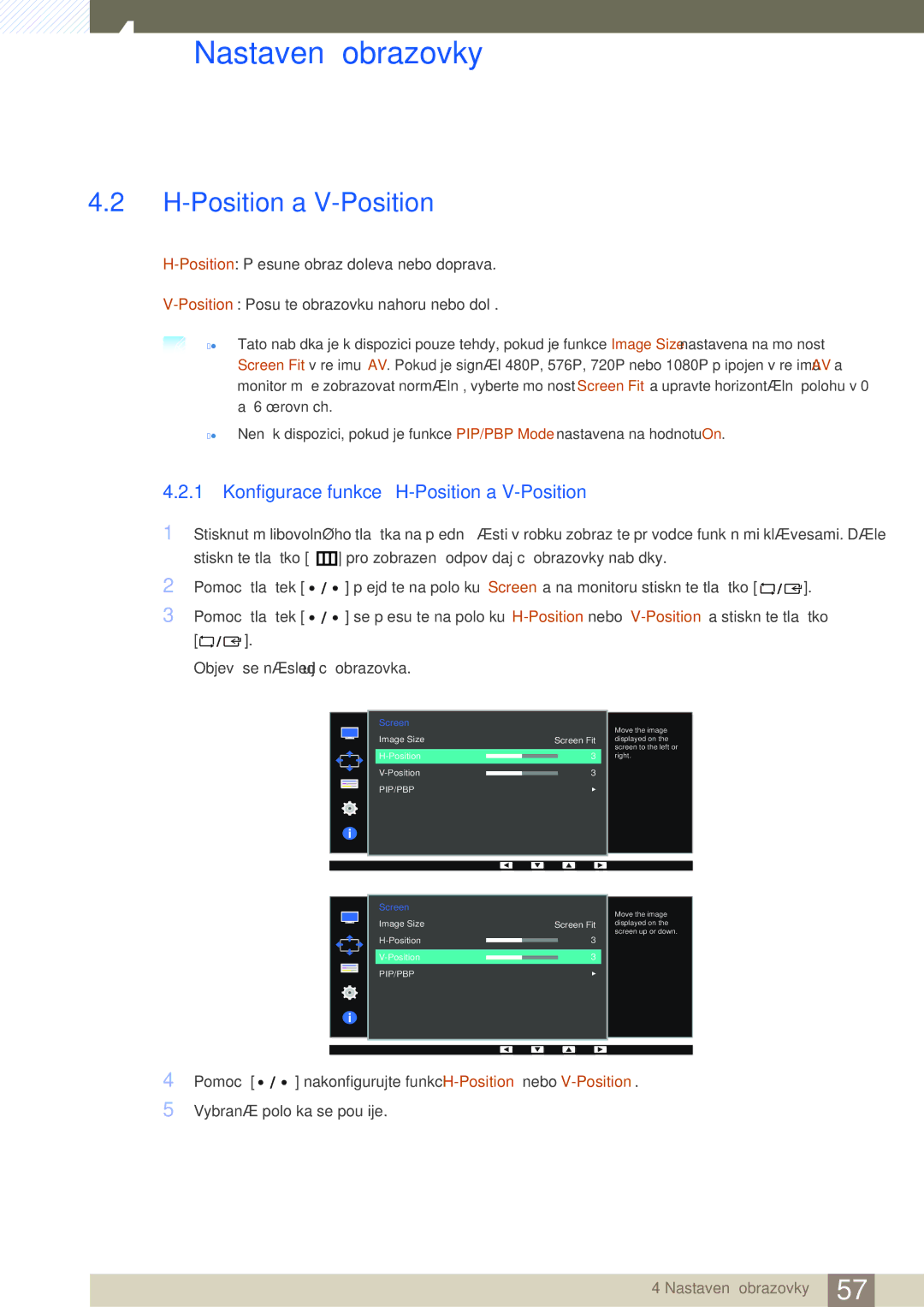 Samsung LS32D85KTSR/EN, LS27D85KTSN/EN manual Konfigurace funkce H-Position a V-Position 