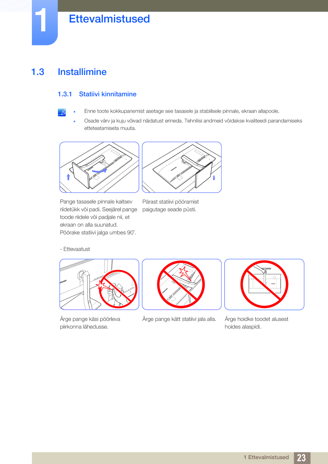 Samsung LS32D85KTSR/EN, LS27D85KTSN/EN manual Installimine, Statiivi kinnitamine 