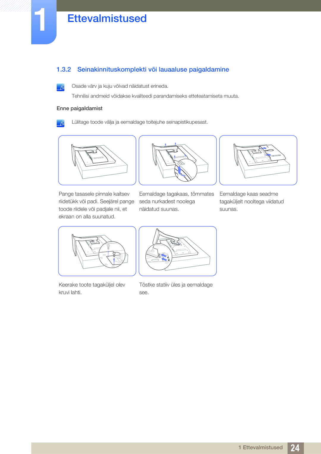 Samsung LS27D85KTSN/EN, LS32D85KTSR/EN manual Seinakinnituskomplekti või lauaaluse paigaldamine 