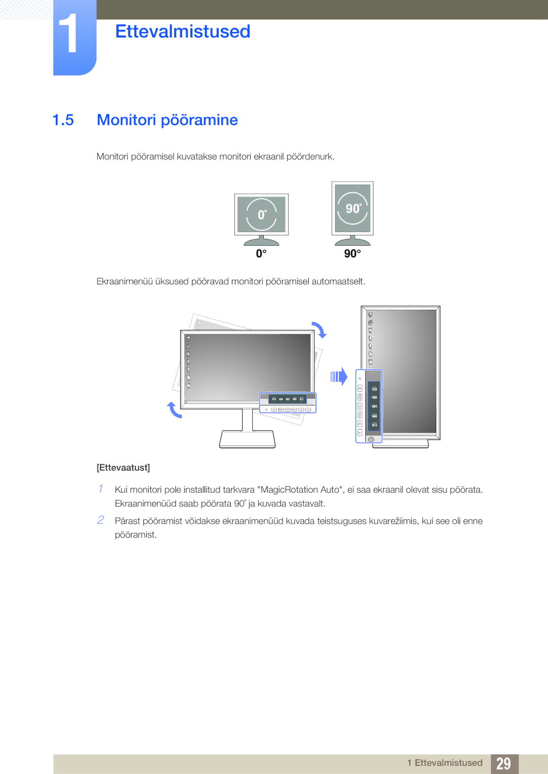 Samsung LS32D85KTSR/EN, LS27D85KTSN/EN manual Monitori pööramine, 090 