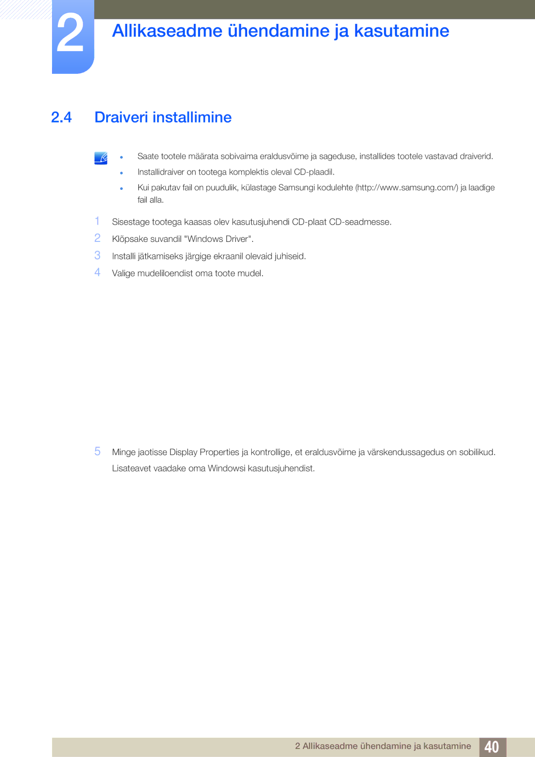 Samsung LS27D85KTSN/EN, LS32D85KTSR/EN manual Draiveri installimine 