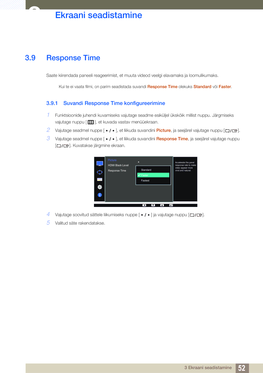 Samsung LS27D85KTSN/EN, LS32D85KTSR/EN manual Suvandi Response Time konfigureerimine 