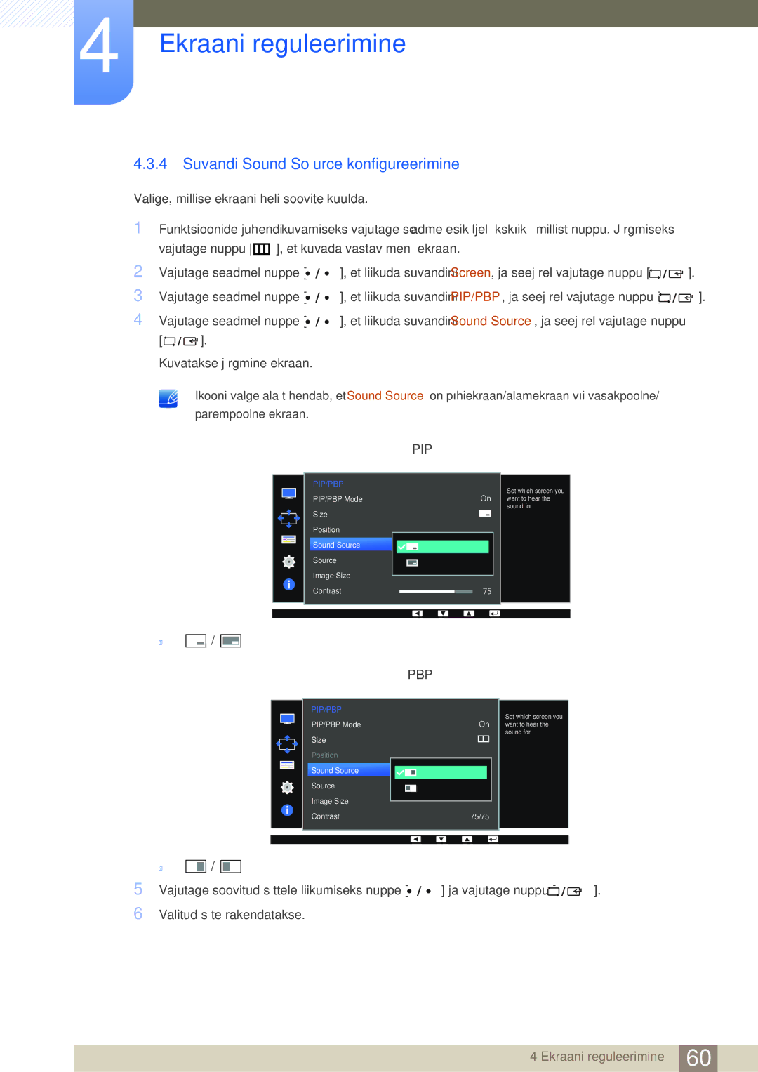 Samsung LS27D85KTSN/EN, LS32D85KTSR/EN manual Suvandi Sound Source konfigureerimine, Pip 