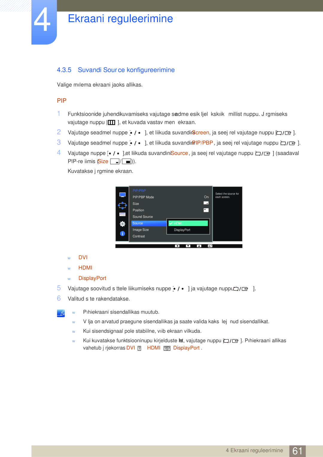 Samsung LS32D85KTSR/EN, LS27D85KTSN/EN manual Suvandi Source konfigureerimine, Pip 